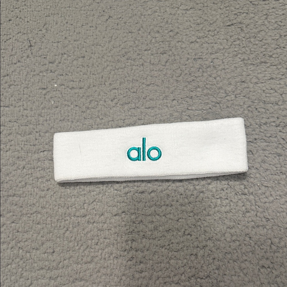 ALO Yoga White Headband with Teal Logo
